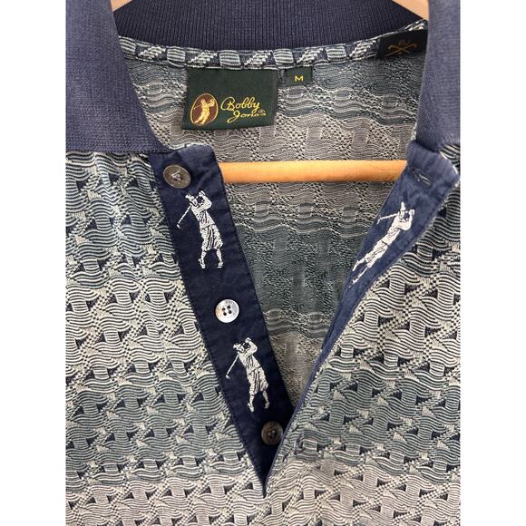Bobby Jones Italy Golf Polo Shirt M – 100% Cotton Textured Knit Blue Pattern - Picture 3 of 8